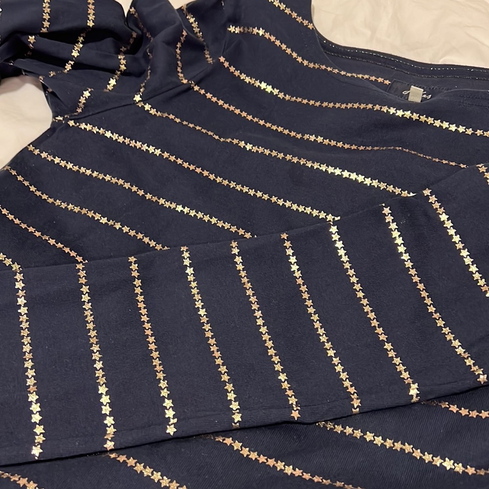 Joules Harbour print navy long sleeve top with gold star stripes - Picture 6 of 6
